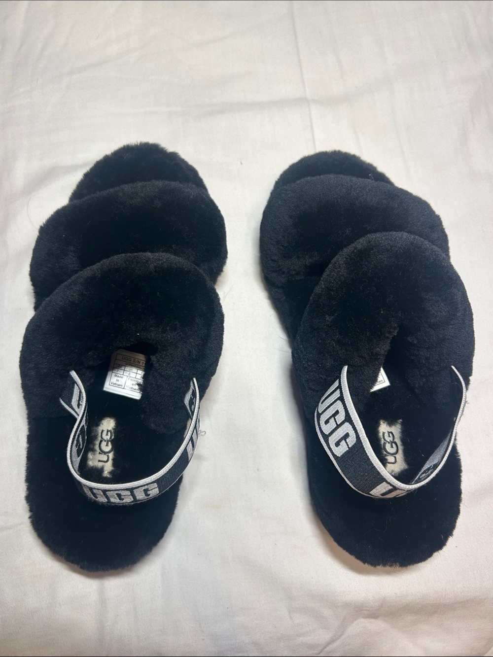 UGG Black Fluff Logo-Back Slide Sandals - Picture 4 of 5